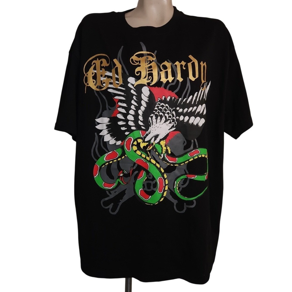 Ed Hardy Mens Eagle vs Snake Graphic T-Shirt Black XL EHM1101-6TJ Y2K streetwear